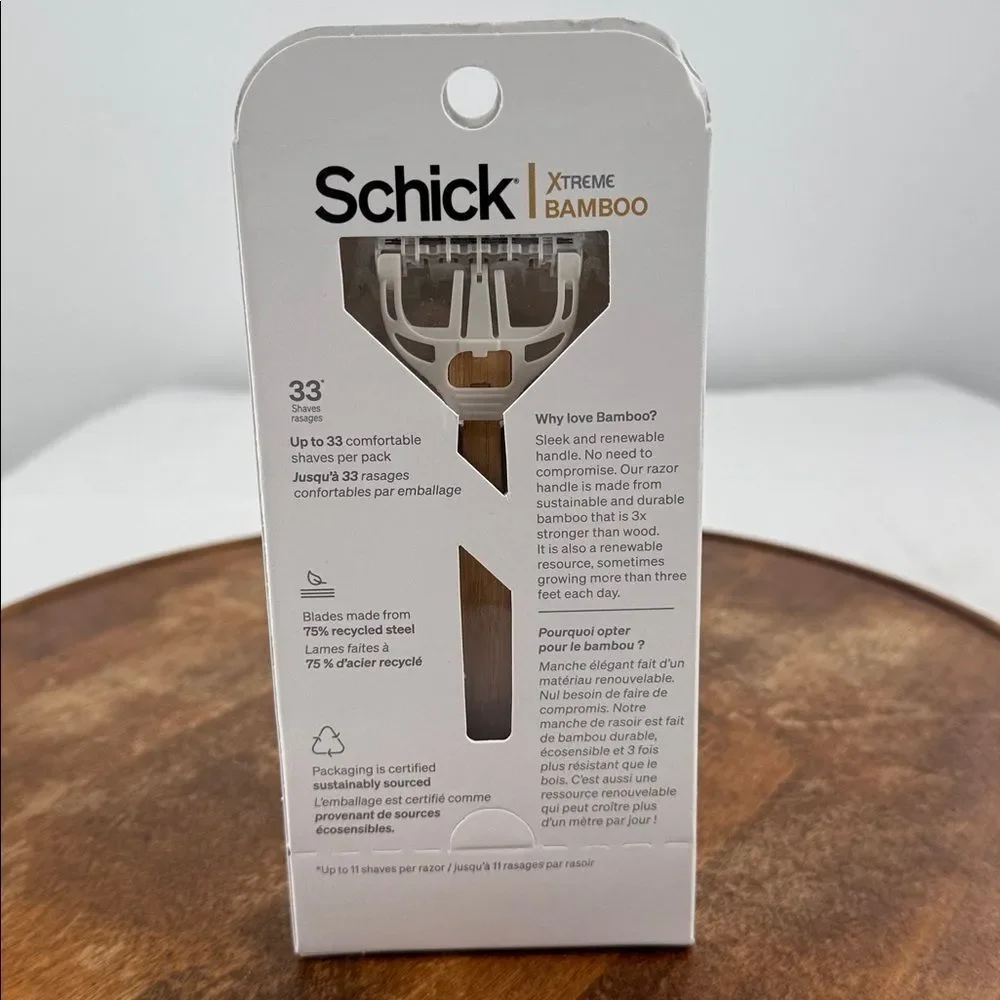 Schick Xtreme Bamboo Razor Handle + 3 Cartridge Refills 3 Blades Sustainable